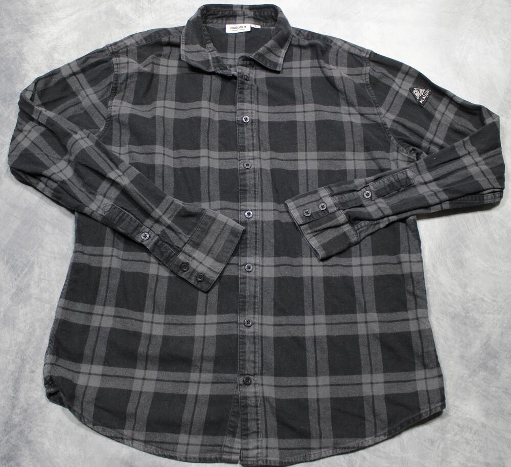 Maloja Shirt Mens Large Gray Plaid Cotton Hemp Flannel Long Sleeve Button Front